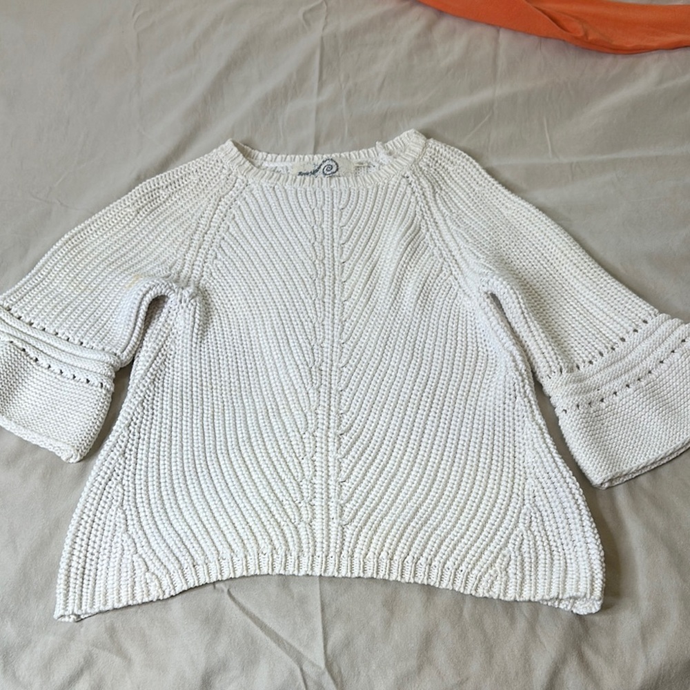 Anthropologie White Knit Crew Neck Sweater